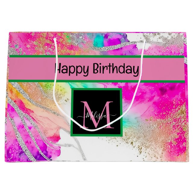 Holografischer Geburtstag Große Geschenktüte (Vorderseite)