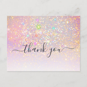 Holografischer Glitter Glam Eleganter Glanz Danke Postkarte