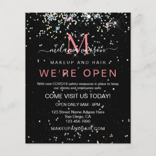 Holografischer Glitter We're Open Salon Schwarze E Flyer