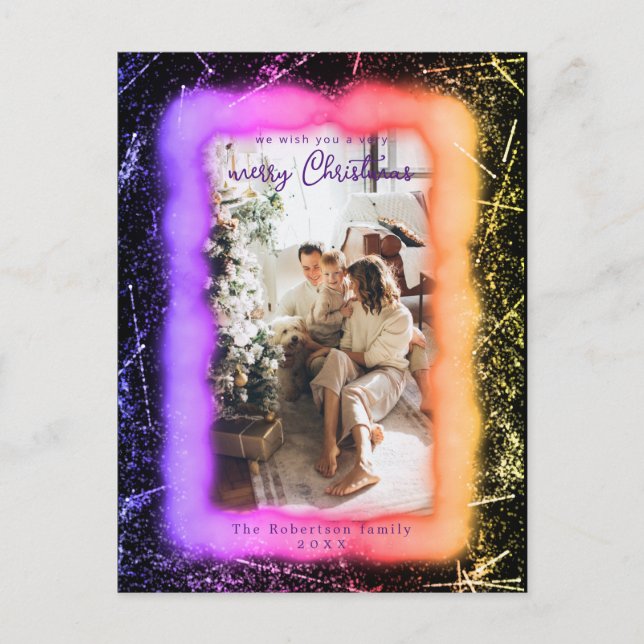 Holografischer Glitzer Gerahmtes Foto Frohe Weihna Postkarte (Vorderseite)