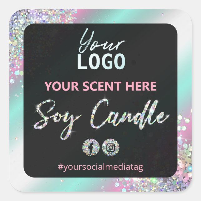 Holografischer Glitzer Glam Soy Candle Labels Quadratischer Aufkleber (Vorderseite)
