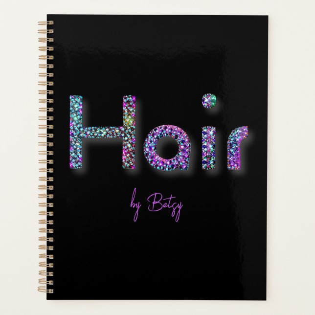 Holografischer Glitzer Hair Stylist Terminkalender Planer (Vorderseite)