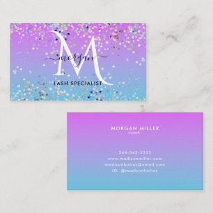 Holografischer Glitzer Lila Blue Ombre Monogram Visitenkarte