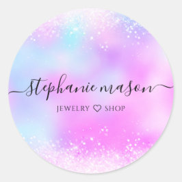 Holografischer Glitzer Pastel Girly Runder Aufkleber