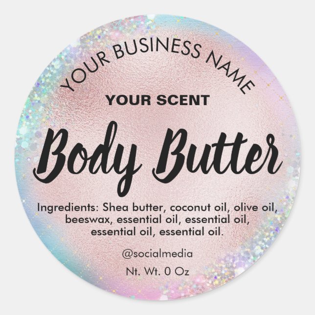Holografischer Glitzer Pastell Rose Gold Body Butt Runder Aufkleber (Vorderseite)