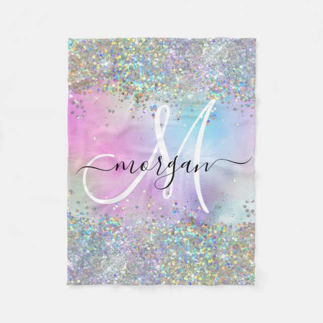 Holografischer Glitzer Rainbow Pastors Monogram Fleecedecke (Vorderseite)