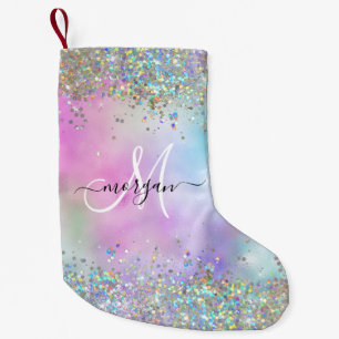 Holografischer Glitzer Rainbow Pastors Monogram Kleiner Weihnachtsstrumpf