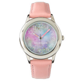 Holografischer Glitzer Rainbow Pastors Monogram Na Armbanduhr