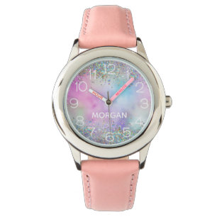 Holografischer Glitzer Rainbow Pastors Monogram Na Armbanduhr