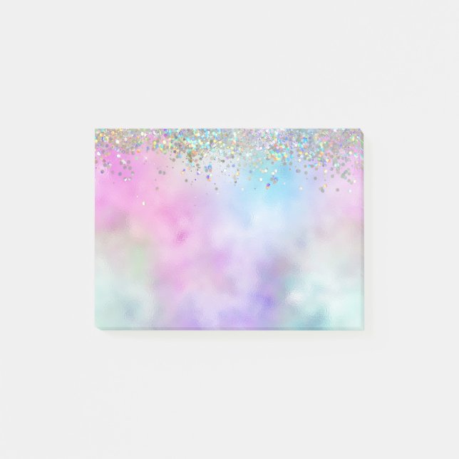 Holografischer Glitzer Rainbow Pastors Monogram Post-it Klebezettel (Vorderseite)