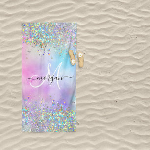 Holografischer Glitzer Rainbow Pastors Monogram Strandtuch