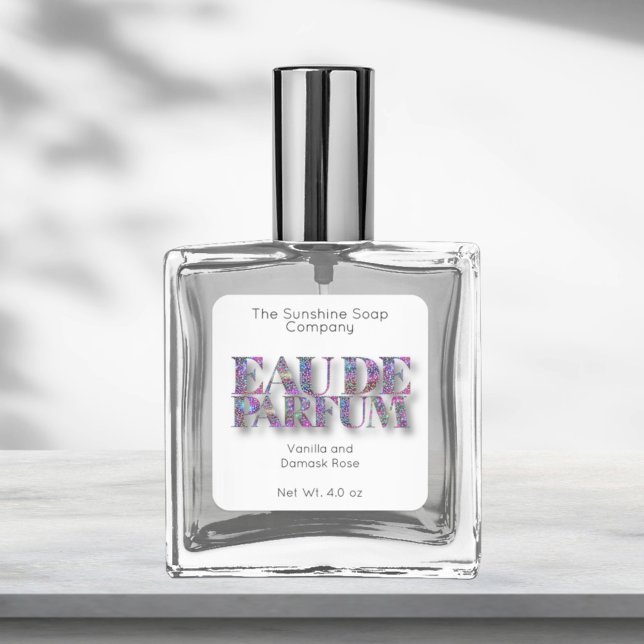 Holografischer Glitzer und White Eau de Parfum Lab Quadratischer Aufkleber (Von Creator hochgeladen)