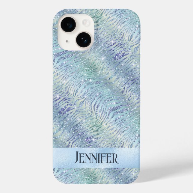 Holografischer Glitzer zebra print Case-Mate iPhone 14 Hülle (Rückseite)