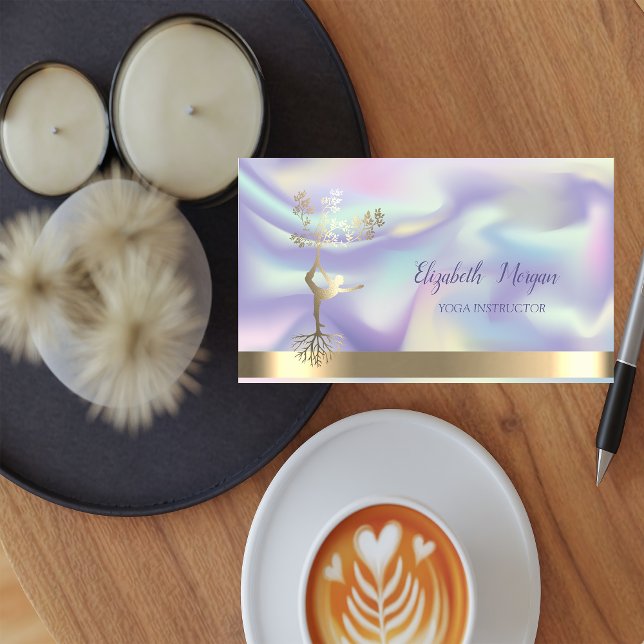 Holografischer Goldbaum Silhouette Frauen, Yoga Visitenkarte (Von Creator hochgeladen)