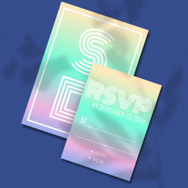 Holografischer Gradient Modern Wedding RSVP Karte