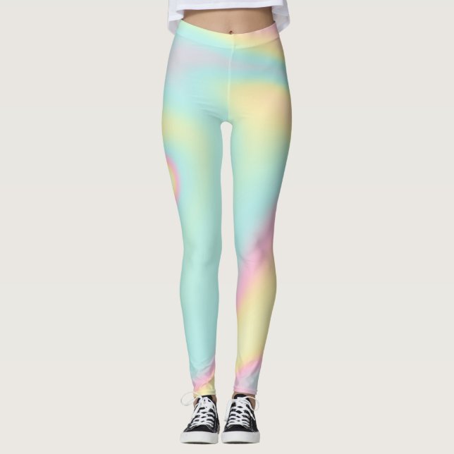 Holografischer Iridescent Pastel Rainbow Leggings (Vorderseite)