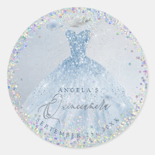 Holografischer Konfetti-Quinceanera-Staubblaues Kl Runder Aufkleber