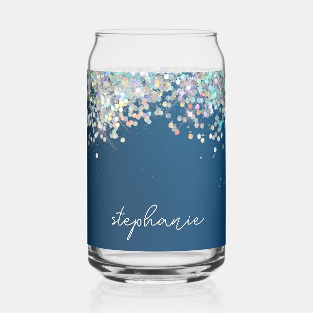 Holografischer Monogramm-Glitzer Dosenglas (Vorderseite)