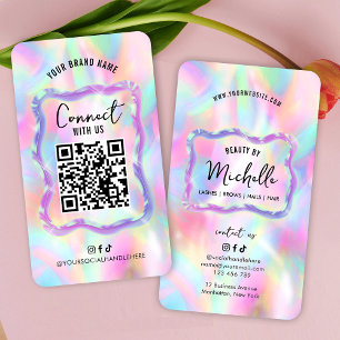 Holografischer Neon Opal Girly Social Media QR-Cod Visitenkarte