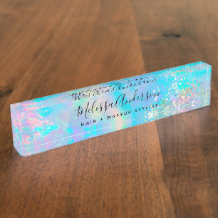 Holografischer Opal Stone Glitzer Calligraphy Namensplakette