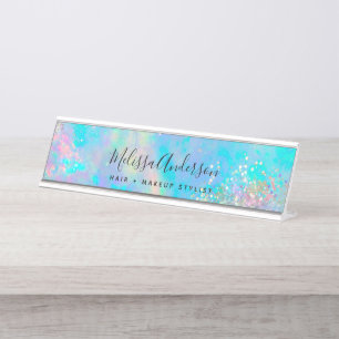 Holografischer Opal Stone Glitzer Calligraphy Schreibtischnamensplakette