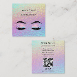 Holografischer QR-Code Beige und Gold Wimperntechn Quadratische Visitenkarte