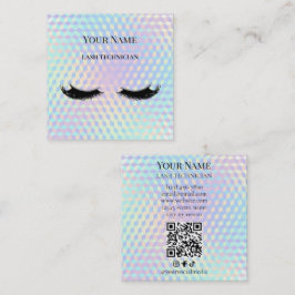 Holografischer QR-Code Beige und Gold Wimperntechn Quadratische Visitenkarte