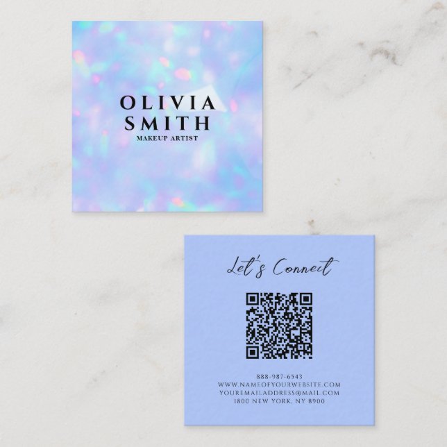 Holografischer QR-Code Rainbow Beauty Salon Glitze Quadratische Visitenkarte (Vorne/Hinten)
