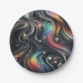Holografischer Rainbow-Glitzer 70er Galactic Creat Pappteller