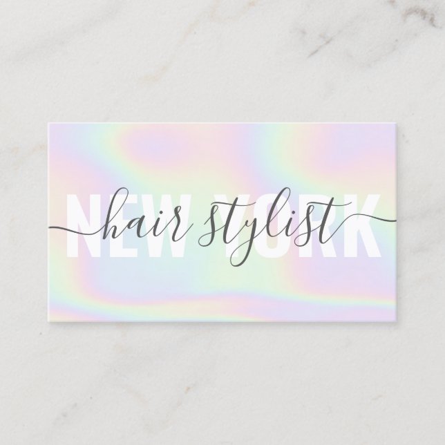 Holografischer Regenbogenskript-Haarstylist Visitenkarte (Vorderseite)