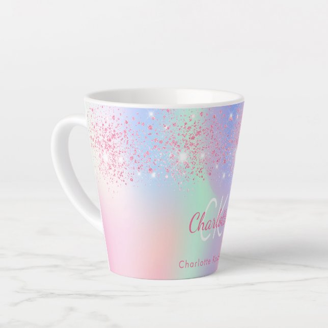 Holografischer Rosa Glitzer lila Minze Regenbogenn Milchtasse (Linke Ecke)
