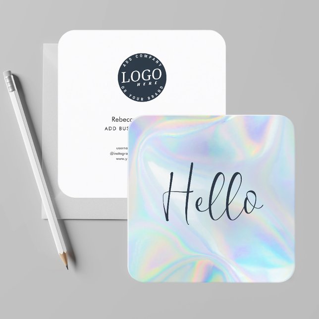 Holografischer Script-Mitarbeiter des modernen Unt Quadratische Visitenkarte (Iridescent Square Rounded Corners Hello Business Card)
