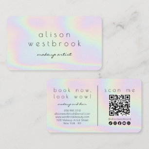 Holografischer Visagist Pastell-Regenbogen-QR-Code Visitenkarte