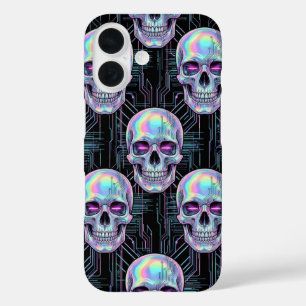 Holografisches Cyber-Schädel-Schaltkreis-Muster-Ha iPhone 16 Hülle