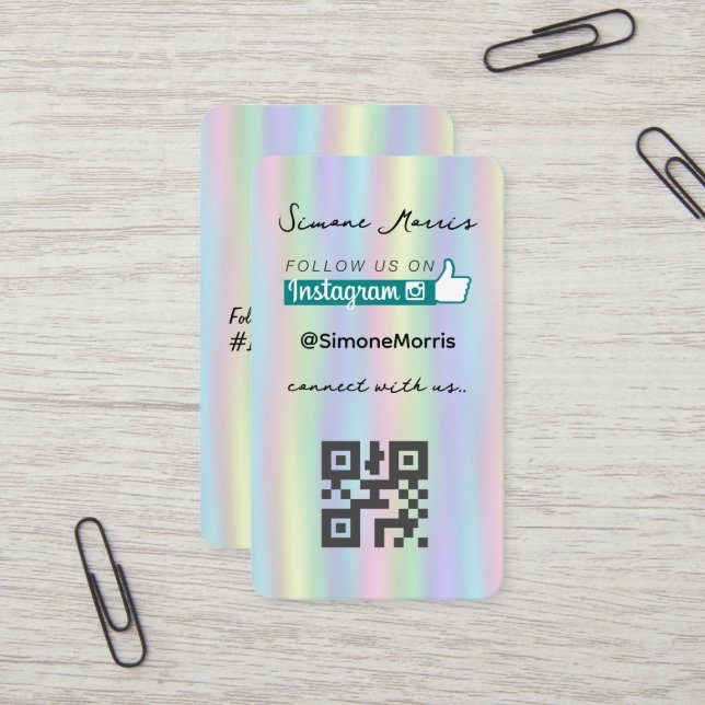Holografisches Design - Social Media QR Code Busin Visitenkarte (Vorderseite/Rückseite Beispiel)