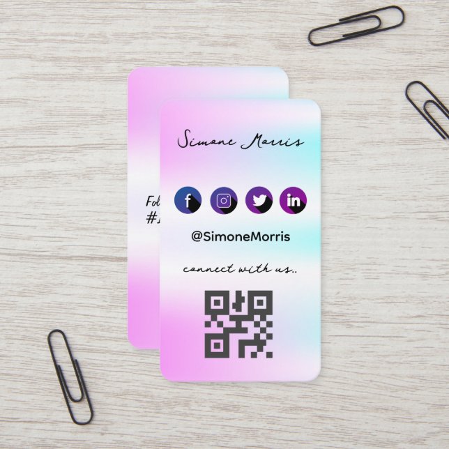 Holografisches Design-Social-Media-QR-Code Visitenkarte (Vorderseite/Rückseite Beispiel)