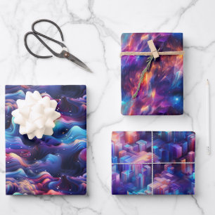 Holografisches Dreamscape: 3D-Iridescent-Design Geschenkpapier Set