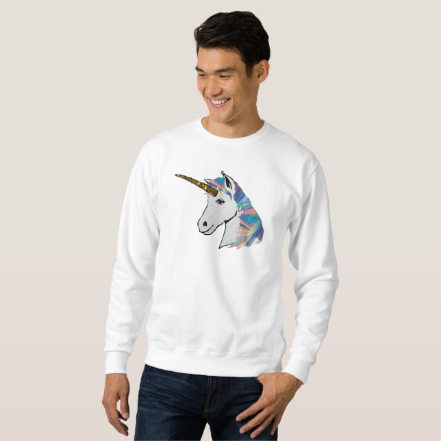Holografisches Einhorn-Männchen-Pullover Sweatshirt (Vorne ganz)