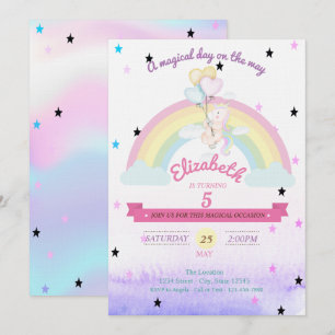 Holografisches Einhorn, Regenbogenballons Geburtst Einladung