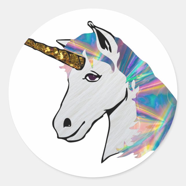 holografisches Einhorn Runder Aufkleber (Vorderseite)