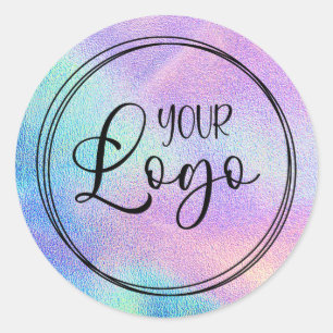 Holografisches Faux-Aqua-Regenbogenfolien-Logo Runder Aufkleber