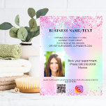 Holografisches Foto qr-Code Flyer<br><div class="desc">Personalisieren Sie Ihren Namen, Ihre Adresse, Ihren Text, Ihr Foto, Ihren eigenen QR-Code und fügen Sie ihn Ihrem Instragram-Konto hinzu. Rosa, lila, Rose Gold, Minzgrün, holografischer Untergrund mit Imitaten Glitzer Glitzern.</div>