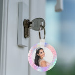 Holografisches Foto Rosa lila Mädchen Schlüsselanhänger<br><div class="desc">Ein angesagter holografischer Hintergrund mit Einhorn- und Regenbogenfarben in Rosa,  lila,  Rose Gold,  Minzgrün. Personalisieren und hinzufügen Ihres Fotos.</div>