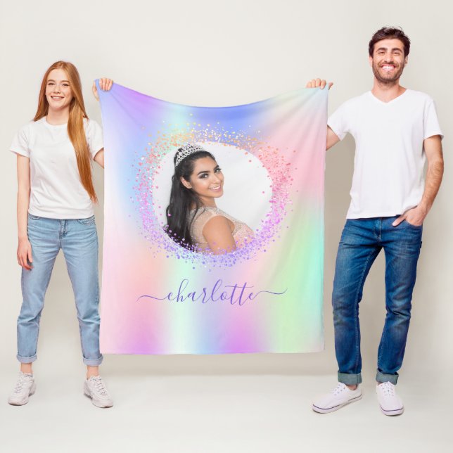 Holografisches Foto rosa lila Namensschrift Fleecedecke (Beispiel)