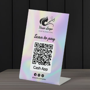 Holografisches Friseursalon-Logo Cashapp Scannen z Sockelschild