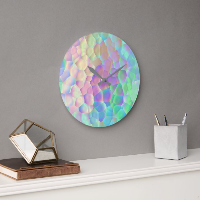 Holografisches Glasmuster, leuchtende Farben Große Wanduhr (Büro)