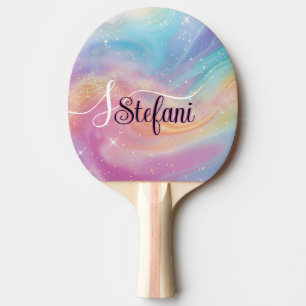Holografisches Iridescent-Rainbow-Einhorn-Monogram Tischtennis Schläger