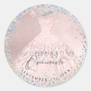 Holografisches Konfetti-Quinceanera-Blush-Kleid Runder Aufkleber