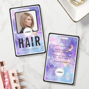 Holografisches lila Galaxy-Friseur-Foto-Logo Ausweis