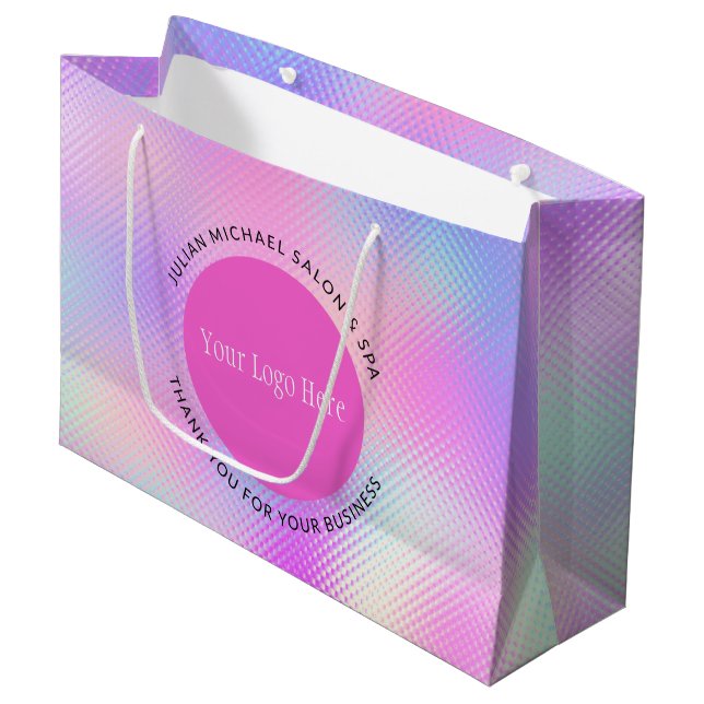 Holografisches Logo für stilvolle Werbeaktionen Große Geschenktüte (Vorderseite Schrägansicht)